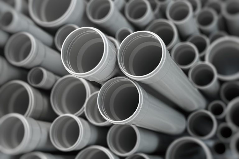 PVC plastic pipes and tubes background. 3d illustration