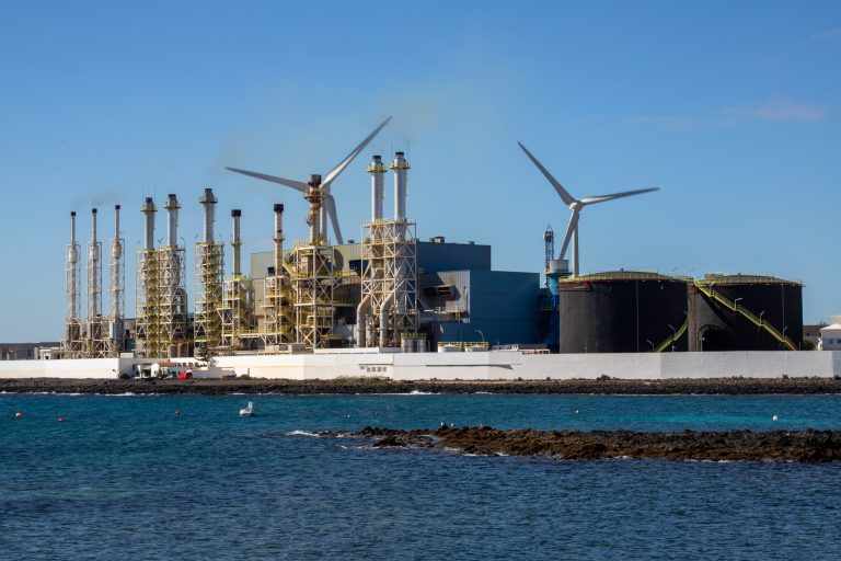A beautiful view of seawater desalination power station under a clear blue sky
