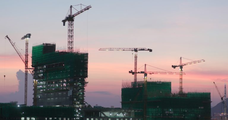 Construction site at sunset time